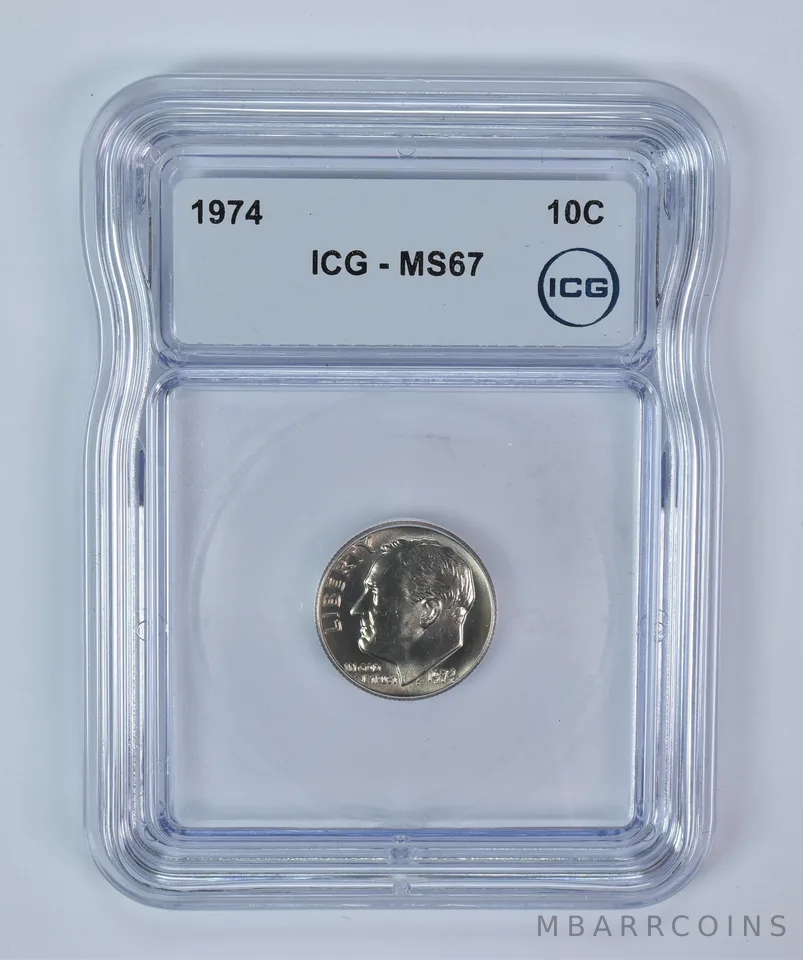 1974 Roosevelt Dime MS67 ICG
