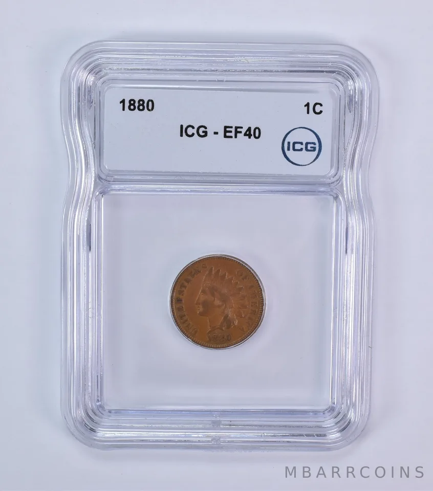 1880 Indian Head Cent EF40 ICG *7955