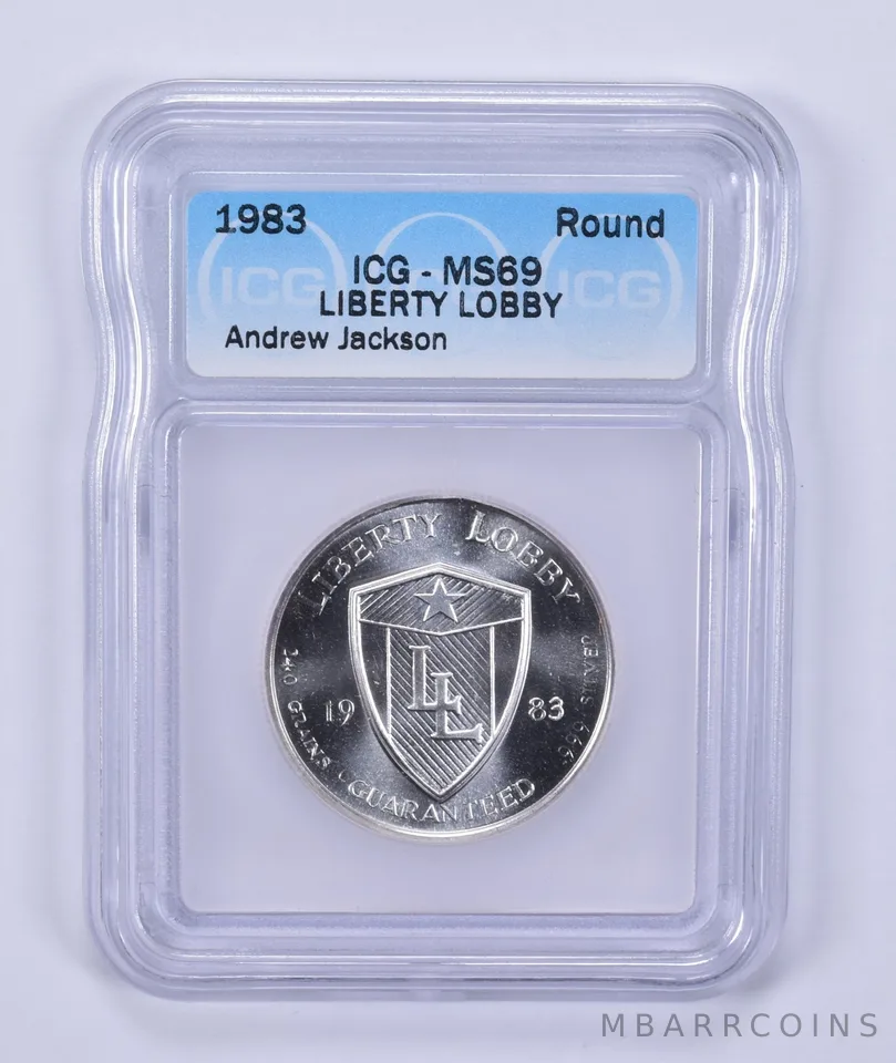 1983 Liberty Lobby Andrew Jackson Silver Art Round MS69 ICG Vintage