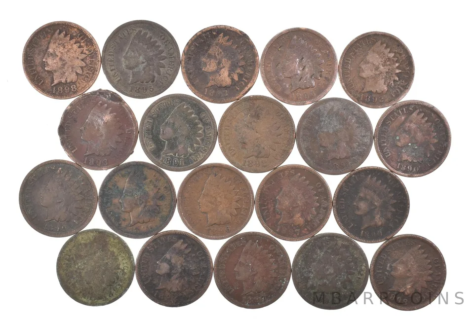 Lot 20 1800's 1890-1899 Indian Head Penny Cents US Coin Collection 2/5 Roll *499