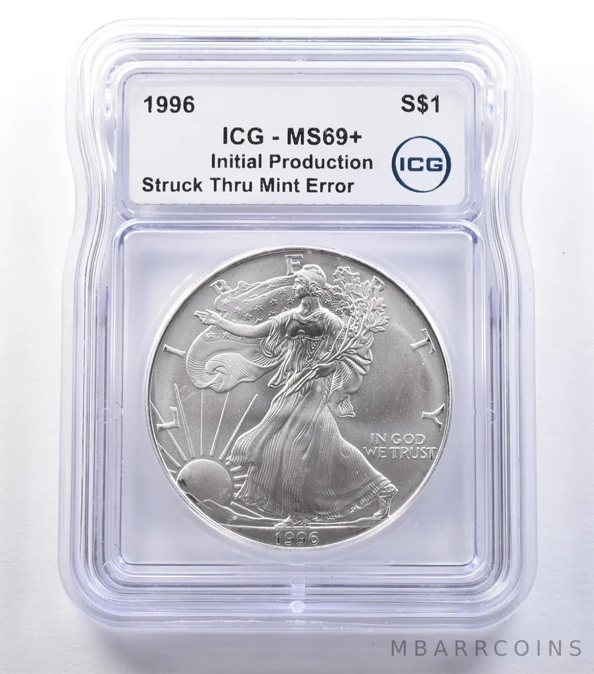 1996 American Silver Eagle Mint Error Struck Thru Production MS69+ ICG *9574
