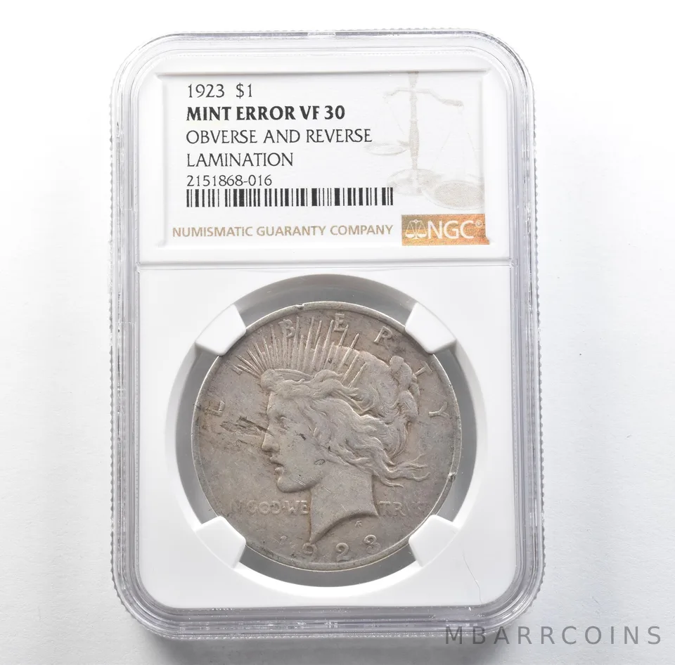 1923 Peace Silver Dollar Mint Error Obverse & Reverse Lamination VF30 NGC *3168