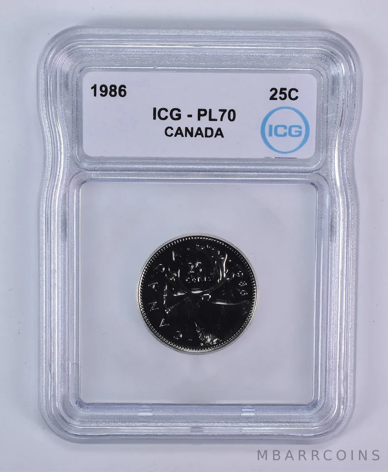 1986 Canada 25 Cents Caribou PL70 ICG