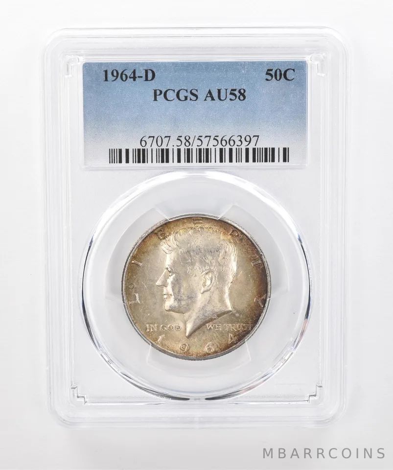 1964-D Kennedy Half Dollar AU58 PCGS Beautiful Tone *1360