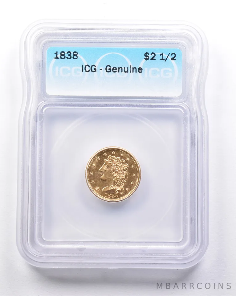 Genuine 1838 $2.50 Classic Head Gold Quarter Eagle ICG a6229