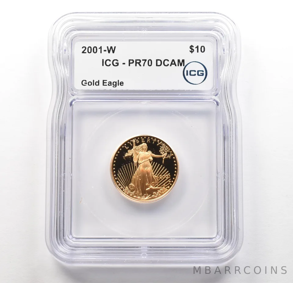 2001-W $10 American Gold Eagle 1/4 Oz Gold PR70 DCAM ICG
