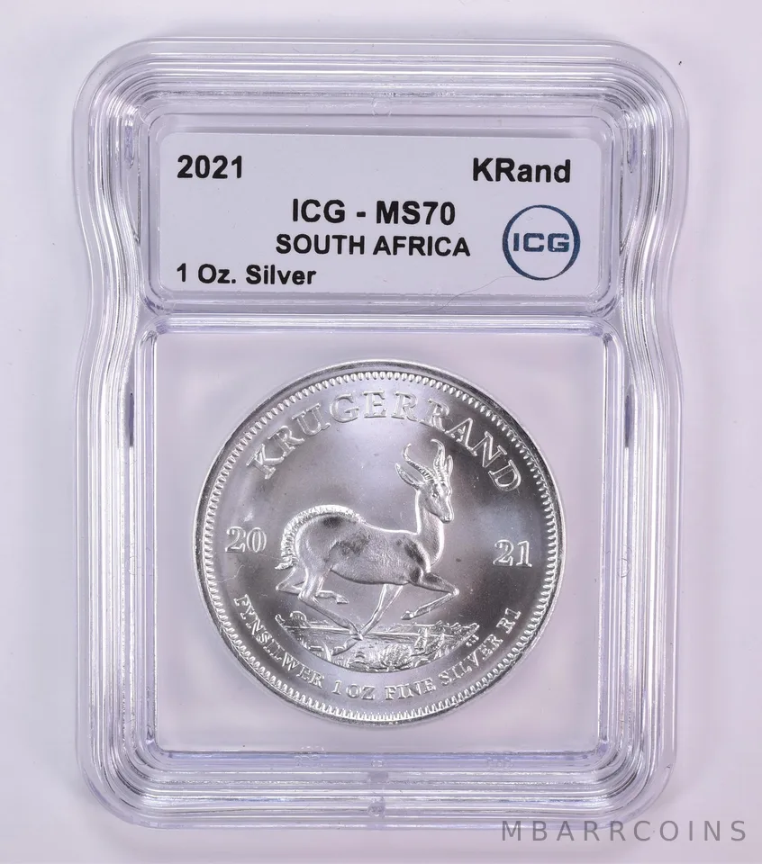 2021 South Africa Silver Krugerrand 1 Oz MS70 ICG
