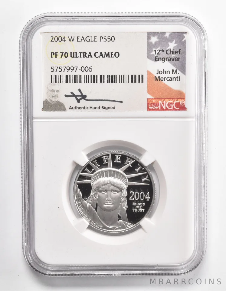 PF70 UCAM 2004-W $50 American Platinum Eagle -Signed - Mercanti NGC a1027