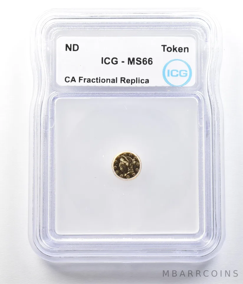 ND California Fractional Gold Token 1/4 Dollar Liberty Head MS66 ICG a3522