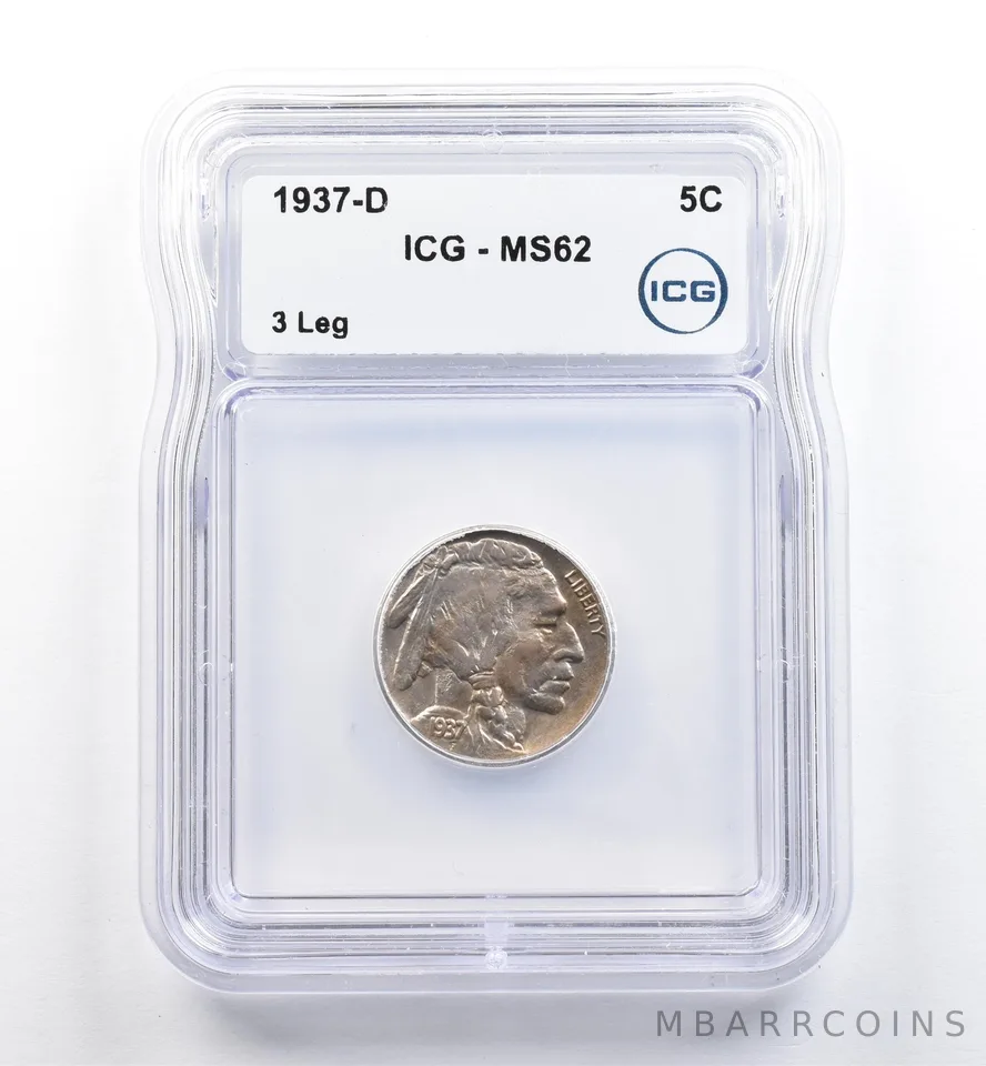 1937-D Indian Head Buffalo Nickel 3 Leg MS62 ICG *9966