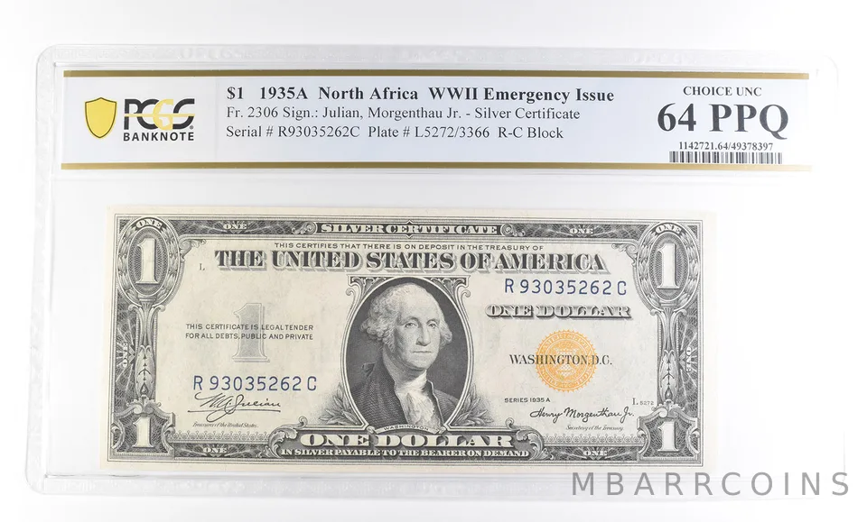 1935 A $1 N. Africa Silver Certificate WWII Fr#2306 Choice Unc 64 PPQ PCGS a2457