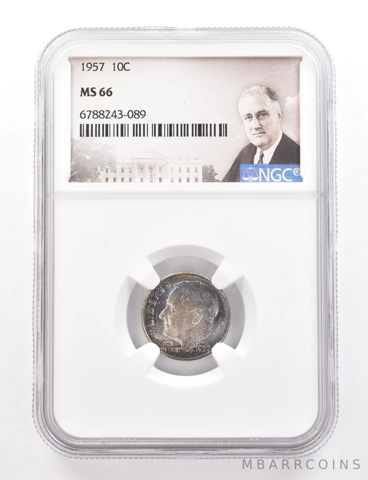 1957 Roosevelt Dime MS66 NGC Beautiful Tone *3363