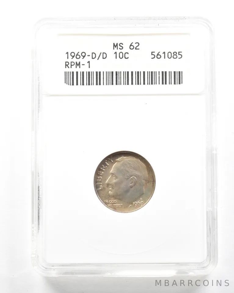 1969-D/D Roosevelt Dime RPM-1 MS62 ANACS *2031