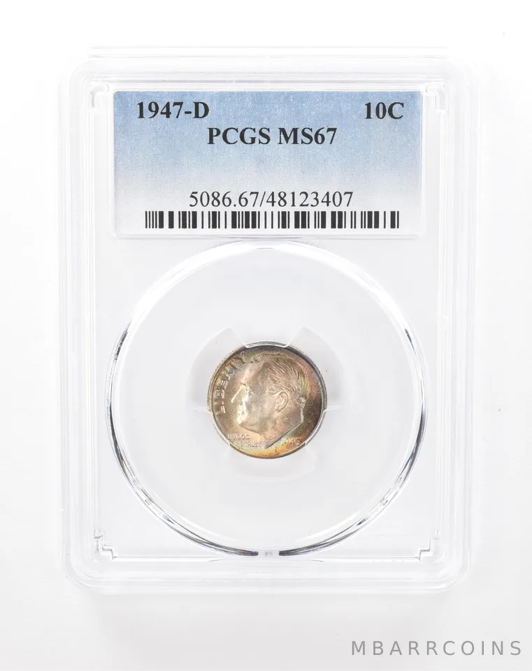 1947-D Roosevelt Dime MS67 PCGS Beautiful Tone *8299