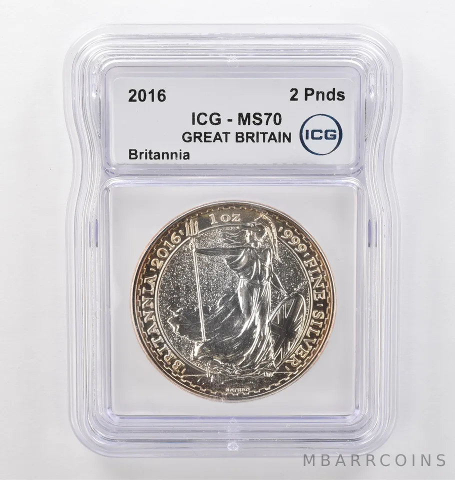 2016 Great Britain 2 Pounds Silver Britannia MS70 ICG Peripheral Tone *6198
