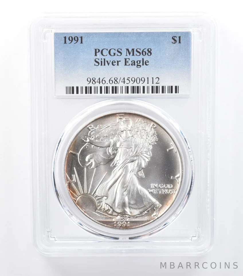 1991 American Silver Eagle MS68 PCGS Peripheral Tone *7744