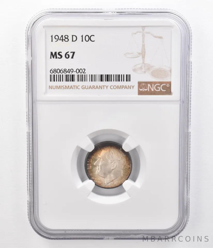 1948-D Roosevelt Dime MS67 NGC Beautifully Toned a8612