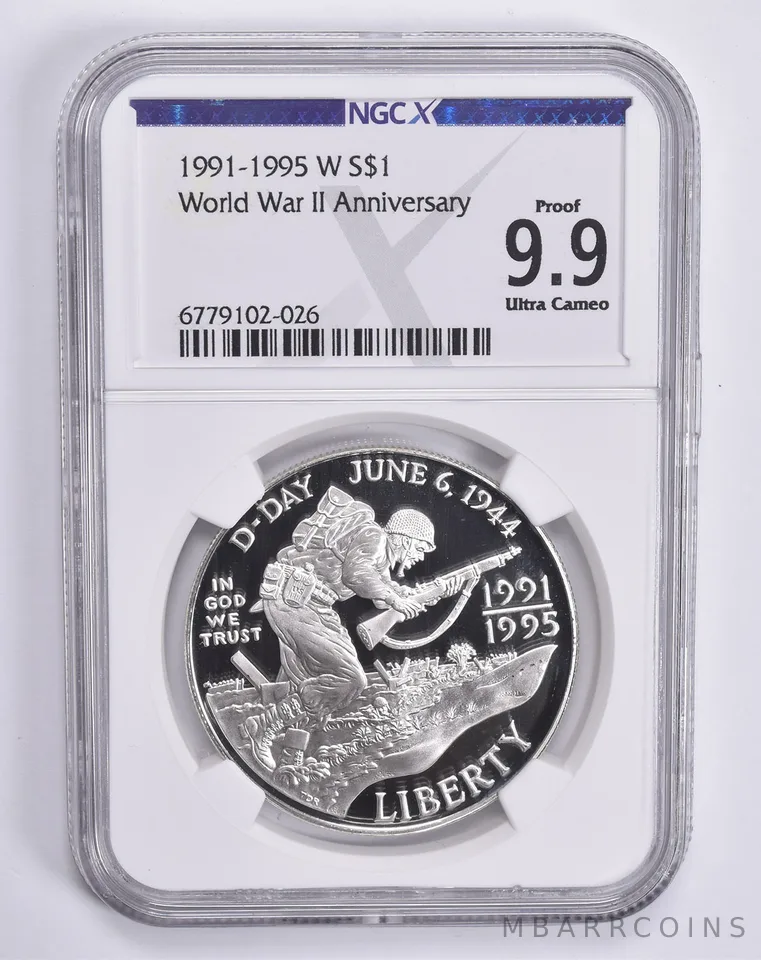 1991-95-W World War 2 Commemorative Dollar Proof 9.9 UCAM NGC X NGCX