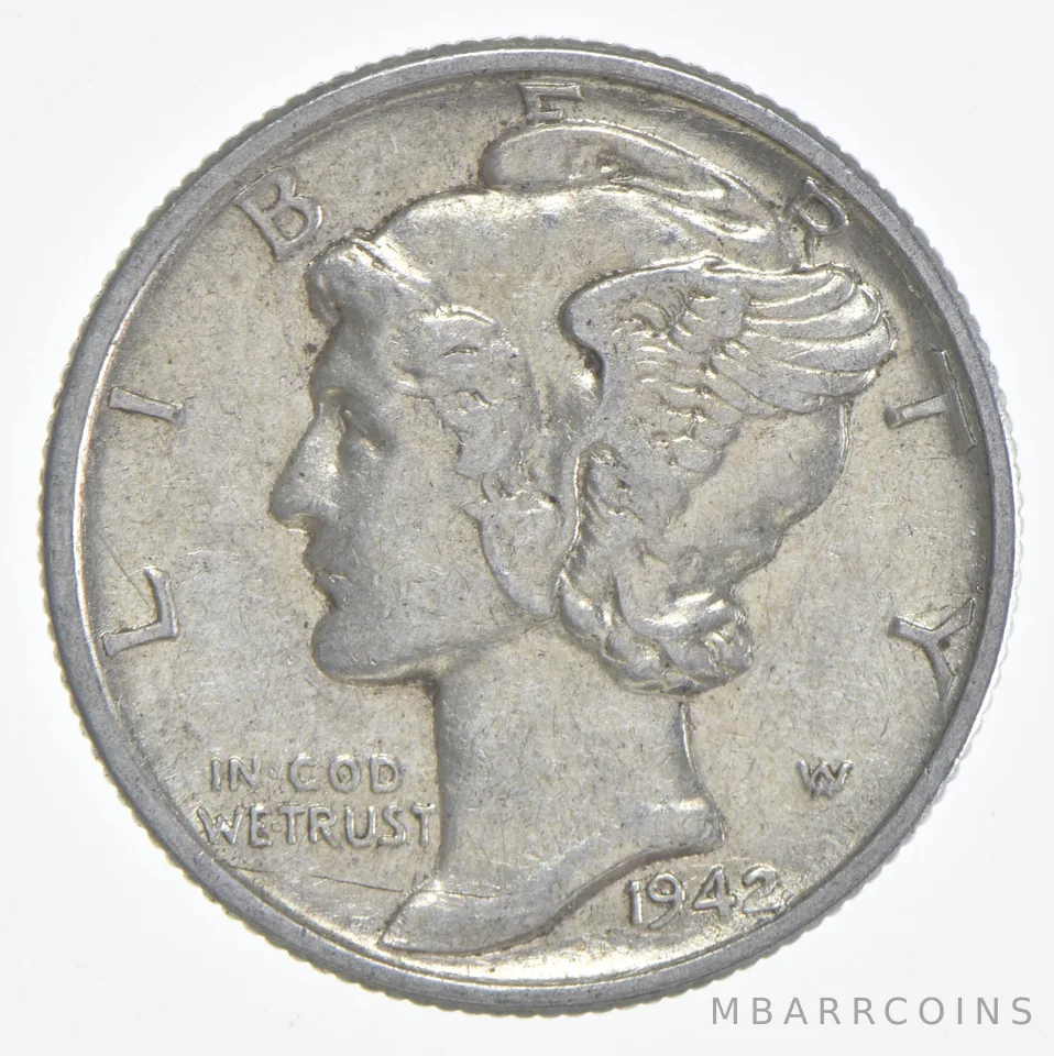 1942 (P) Mercury Dime 90% Silver AU Almost Unc