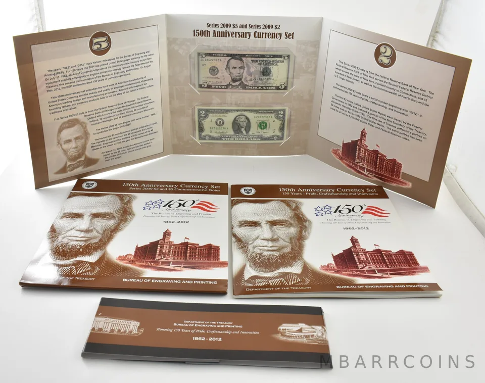 2009 $2/$5 Notes 150th Currency Set Bureau Of Engraving *1055