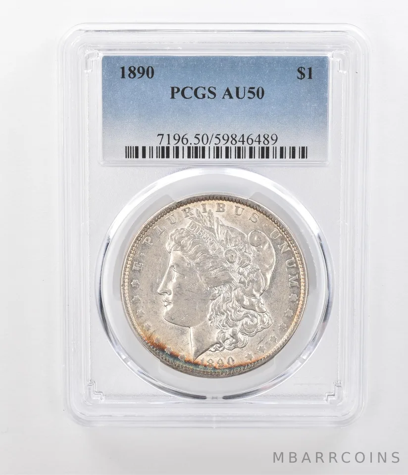 1890 Morgan Silver Dollar AU50 PCGS Beautiful Tone Reverse a1187
