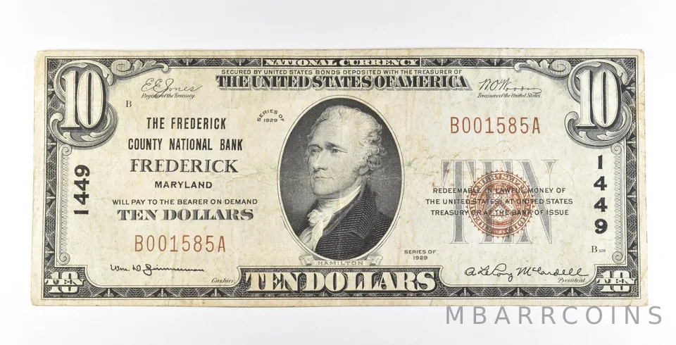 1929 $10 Frederick MD National Currency Ch#1449 *5609