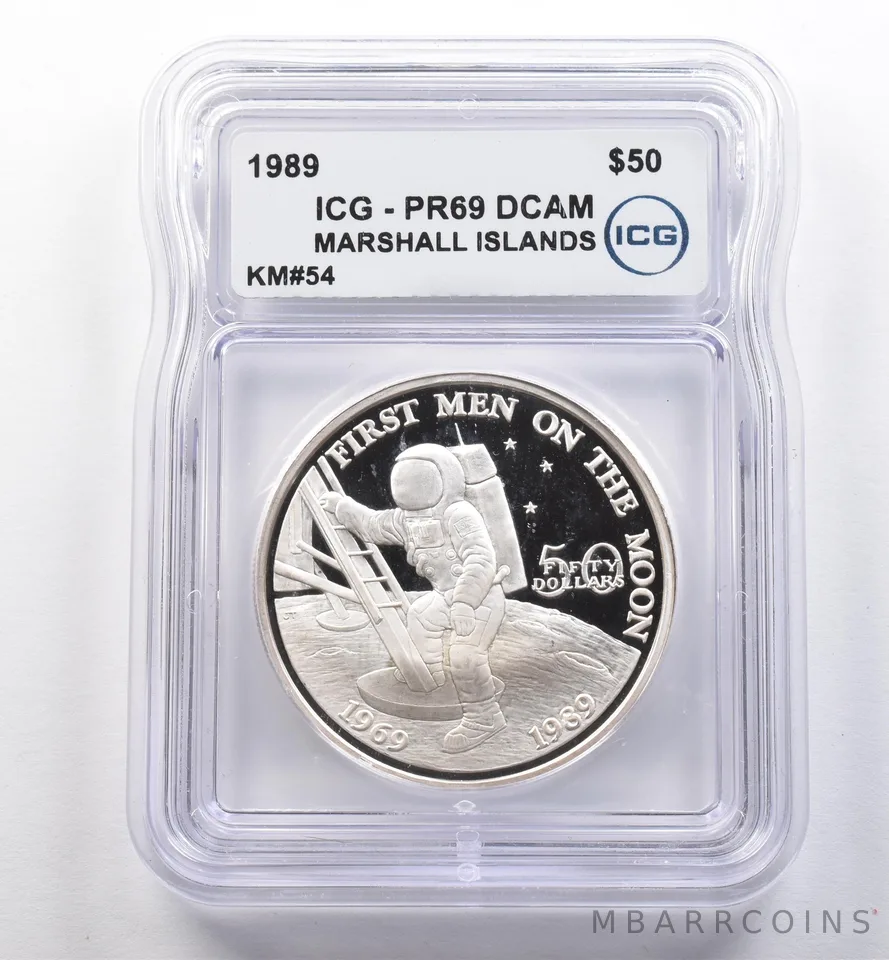 1989 Marshall Islands 50 Dollars First Men On Moon KM#54 PR69 DCAM ICG *2232