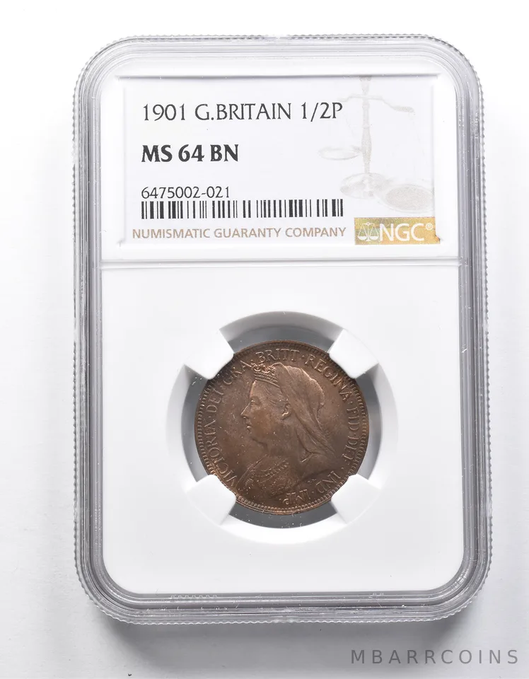 MS64 BN 1901 Great Britain 1/2 Penny NGC a9884