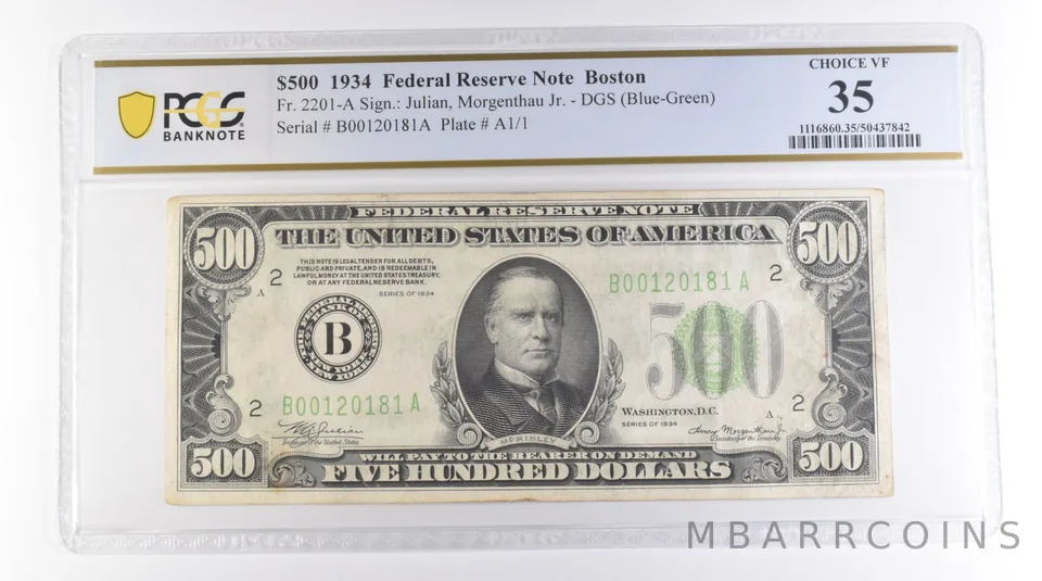 1934 $500 New York NY FRN Fr#2201-A Choice VF 35 PCGS a9693