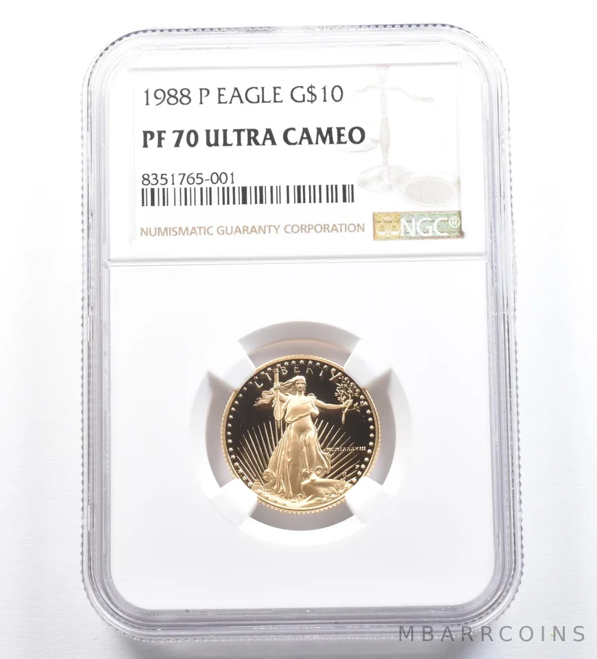 1988-P $10 American Gold Eagle 1/4 Oz Gold PF70 UCAM NGC