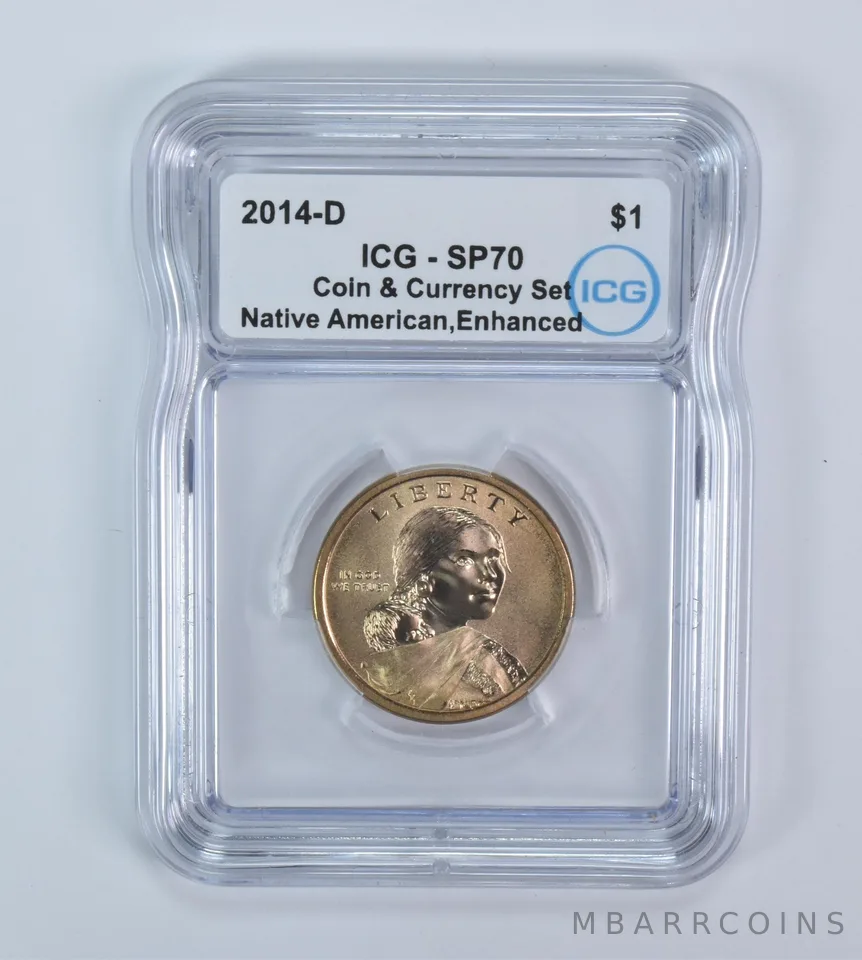2014-D Sacagawea $1 Coin & Currency Set Enhanced Finish SP70 ICG