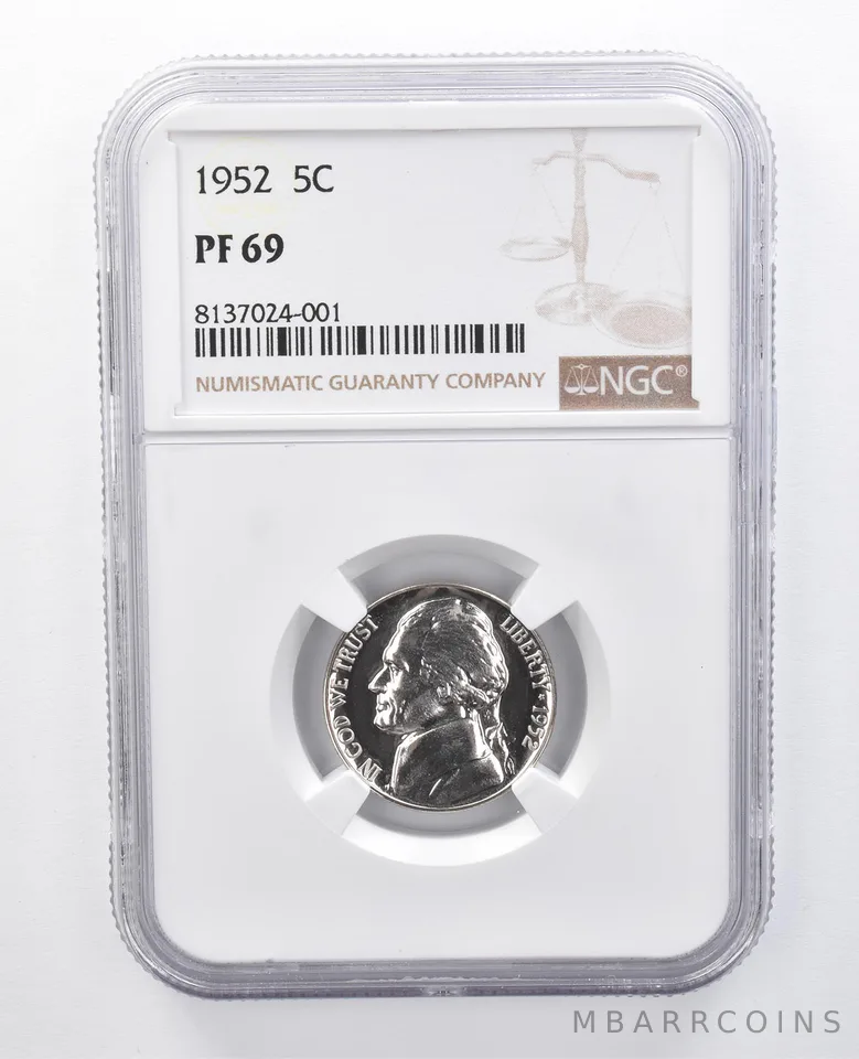 1952 Jefferson Nickel PF69 NGC Great Contrast *7926