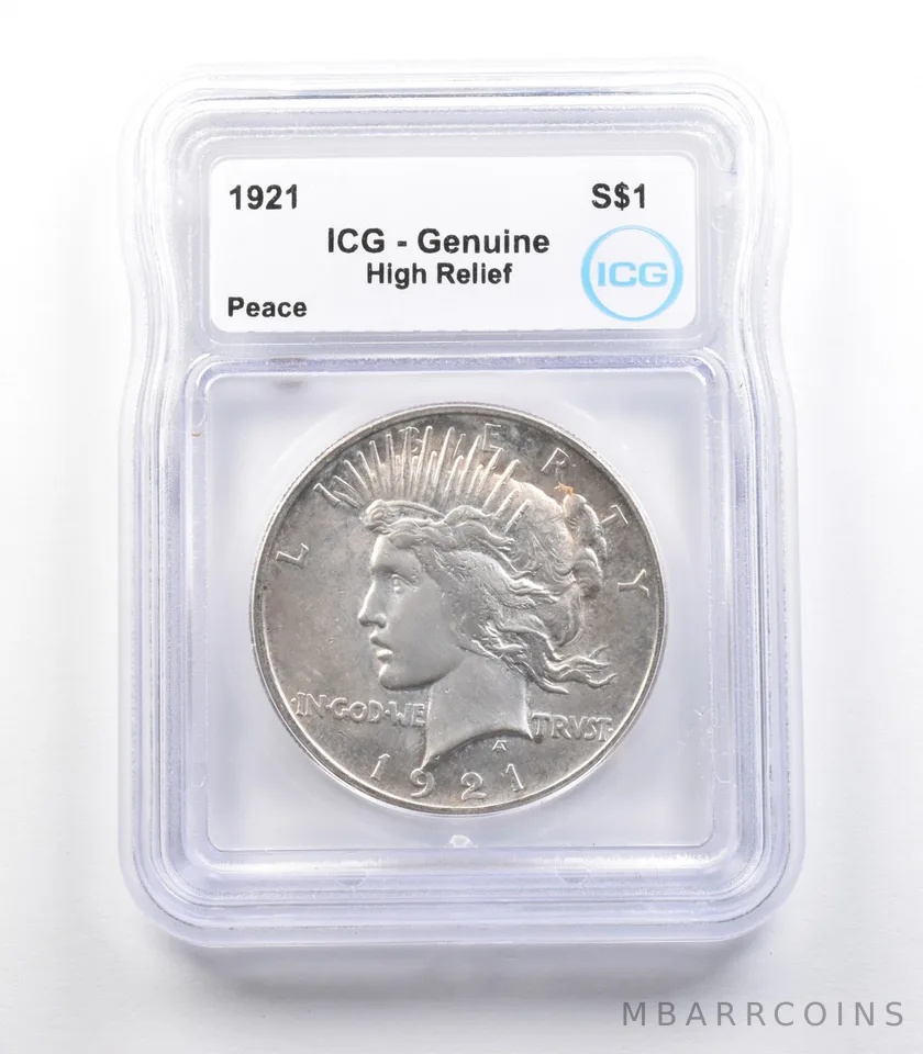 1921 Peace Silver Dollar High Relief Genuine ICG *2375