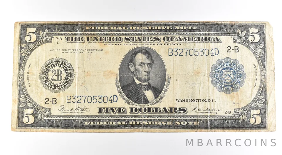 1914 $5 New York NY FRN Large Note Blue Seal *2706