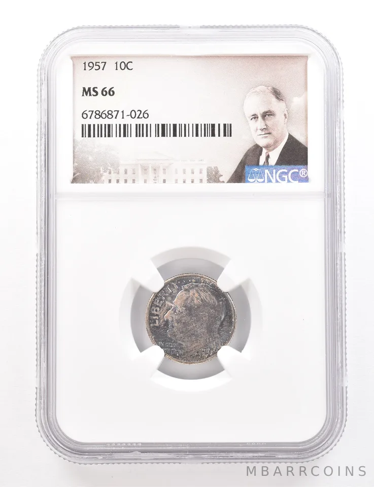 1957 Roosevelt Dime MS66 NGC Beautiful Tone *3386