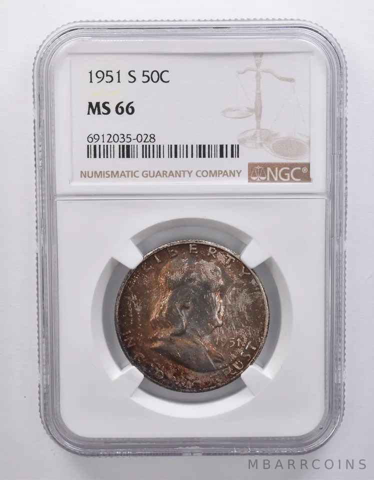 1951-S Franklin Half Dollar MS66 NGC Beautiful Tone *7186