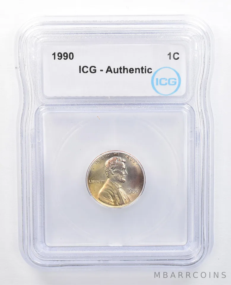 1990 Lincoln Memorial Cent Authentic ICG Pale Green Tone *7604