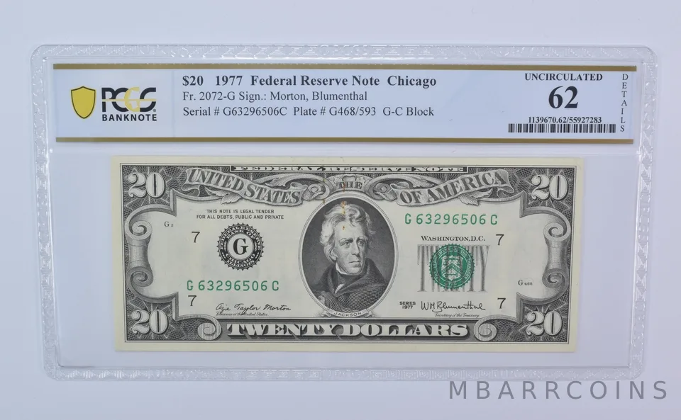 1977 $20 Chicago IL FRN Fr#2072-G Uncirculated 62 Details PCGS *8085