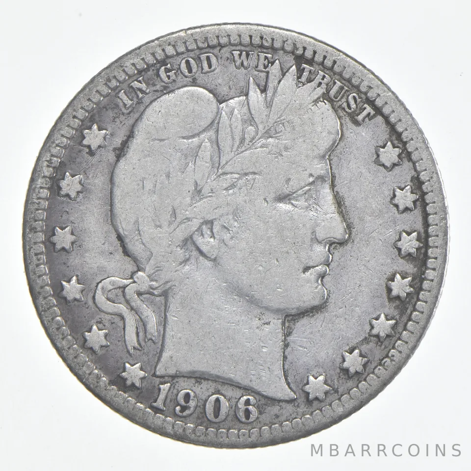 1906-D Barber Quarter 90% Silver VG Condition