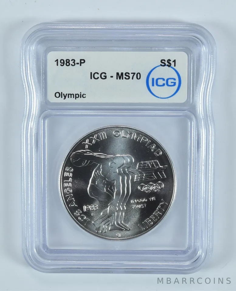 1983-P Olympic Discus Commemorative Silver Dollar MS70 ICG