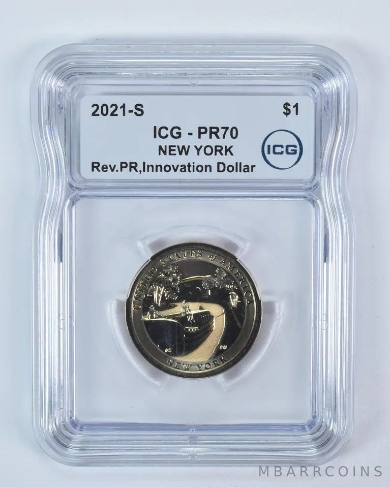 2021-S Innovation $1 Packet Boat NY Reverse PR70 ICG