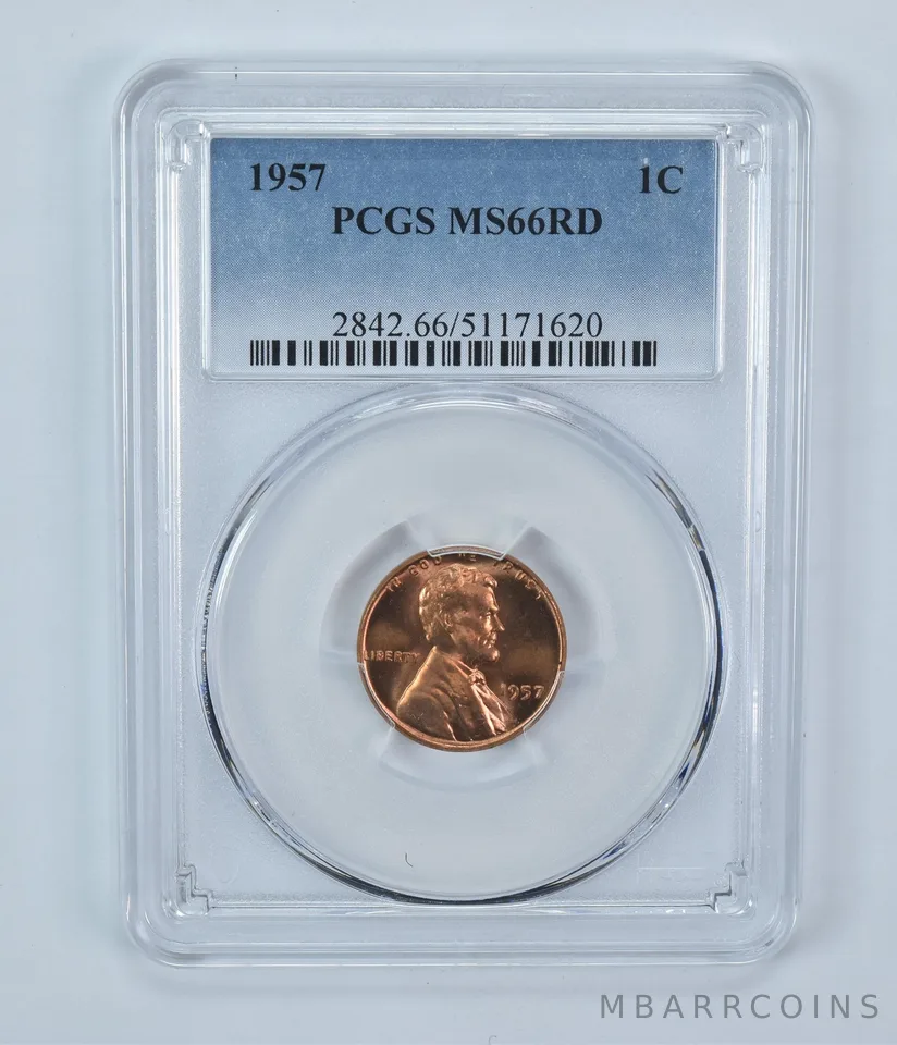 1957 Lincoln Wheat Cent MS66 RD PCGS Blue Label