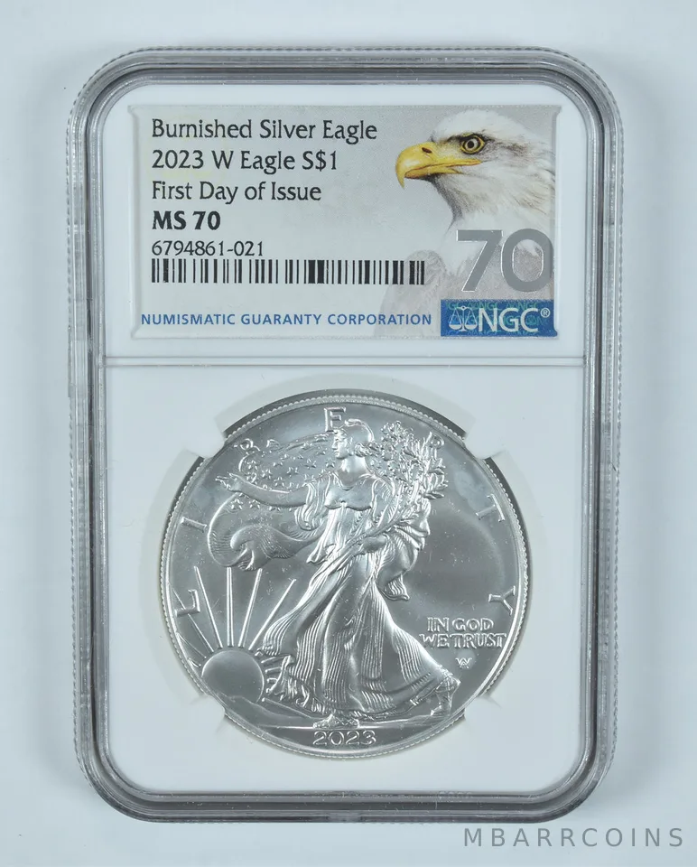 2023-W Burnished Silver Eagle FDOI MS70 NGC Eagle Label