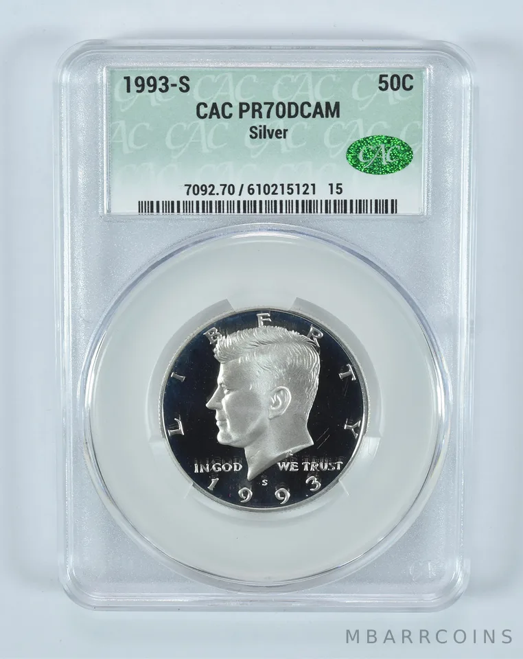 1993-S Kennedy Half Dollar Silver PR70 DCAM CAC CACg