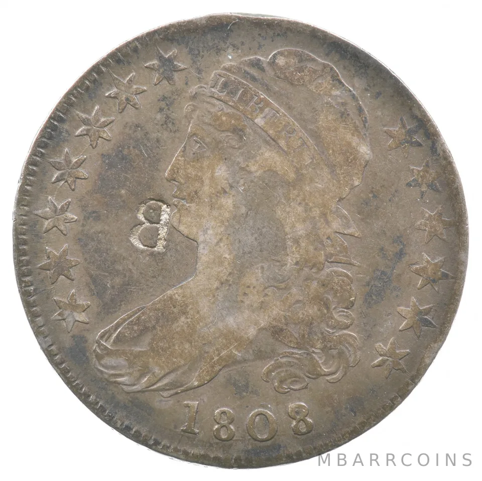 1808/7 Capped Bust Half Dollar Counterstamped W/ B a5971