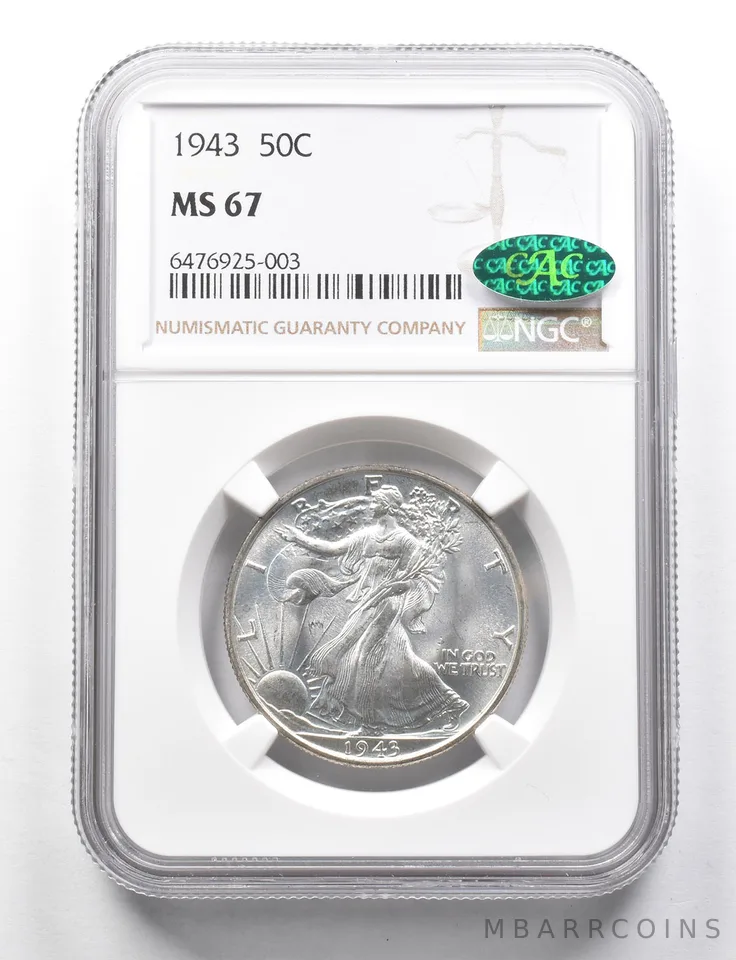 MS67 1943 Walking Liberty Half Dollar CAC NGC *0522