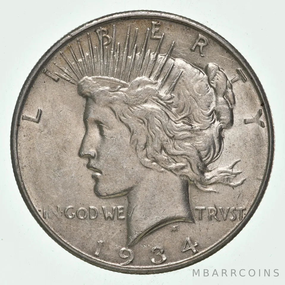 (1) AU 1934-D Peace Silver Dollar 90% - Almost Unc - Denver Mint