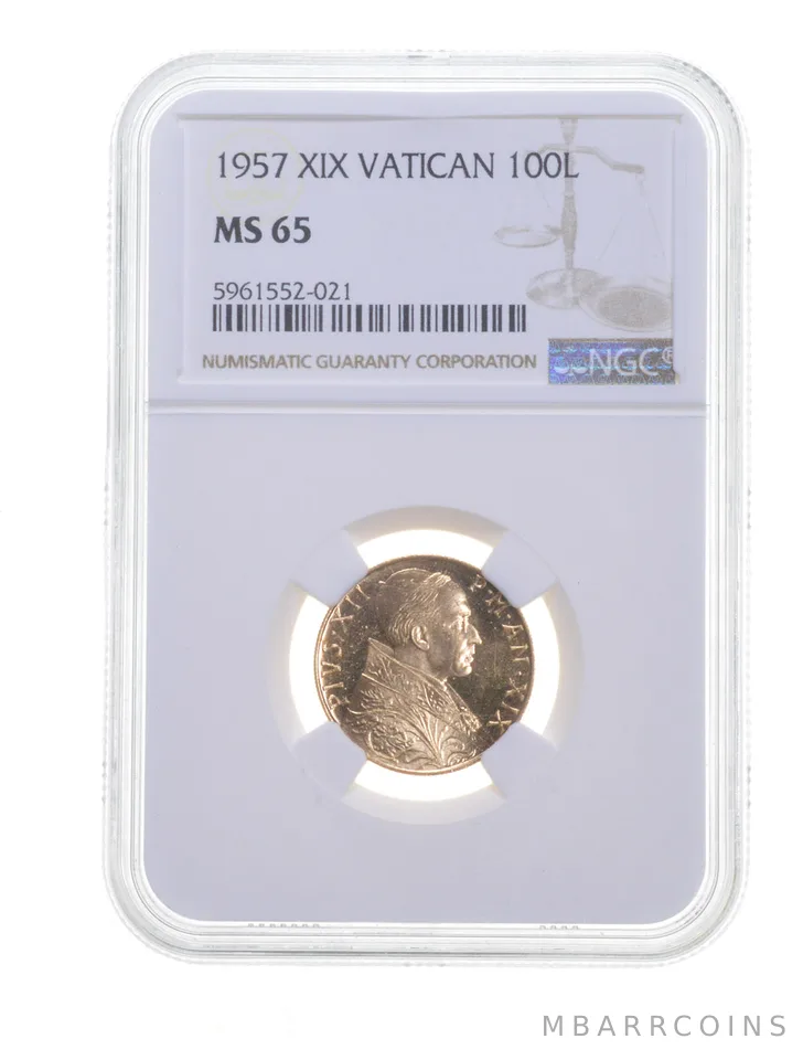 MS65 1957 XIX Vatican City 100 Lire - Graded NGC *6669