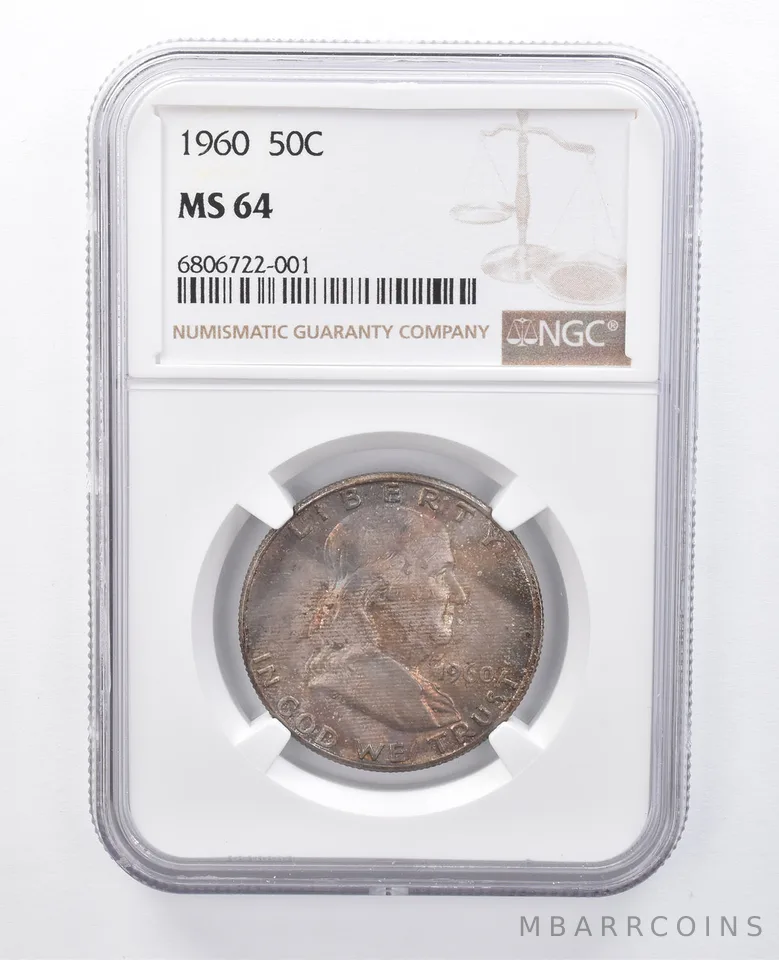 1960 Franklin Half Dollar MS64 NGC Beautiful Tone *7905
