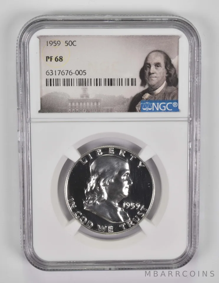 1959 Franklin Half Dollar PF68 NGC - White Coin Spot Free PR